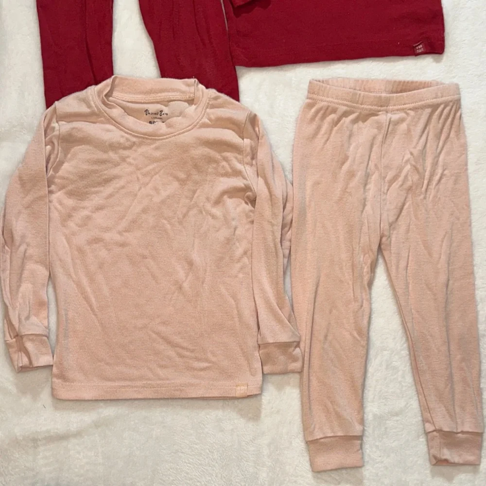 3 sets of children’s pajama sets red & pink solid & floral Burt’s bees